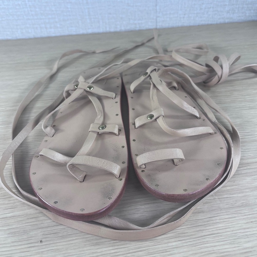 Beek Finch Tan Leather Wrap Gladiator Sandals Toe Loop Nude Womens8 Hecho A Mano View 6